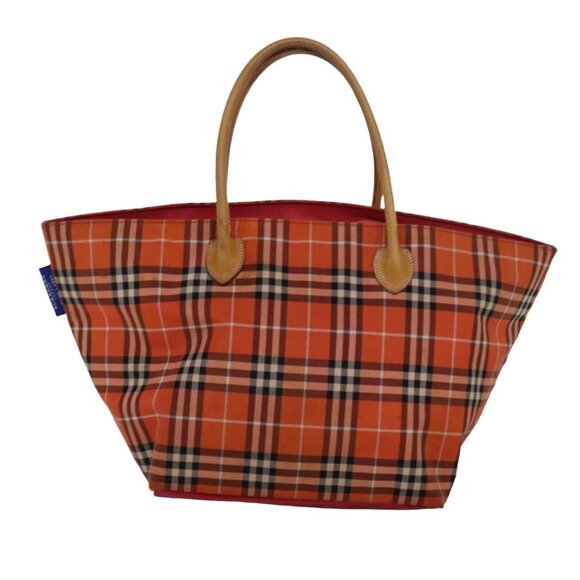 BURBERRY Nova Check Blue Label Tote Bag Nylon Leather Orange Brown Auth ti1814 - Picture 2 of 16